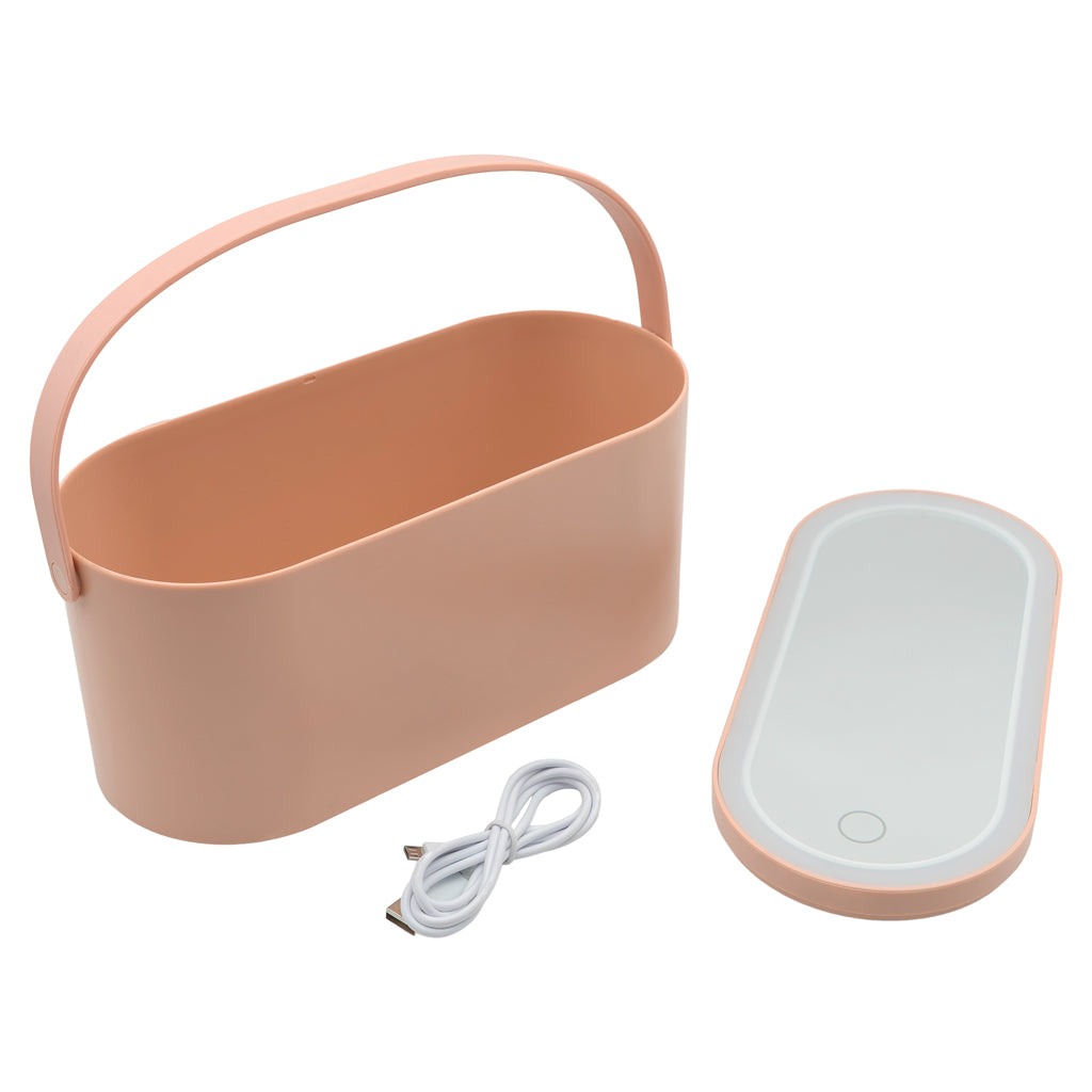 Espejo de Maquillaje LED Ameliora – Bloom Rosé, para Viajes con Luz Natural y Estuche Protector