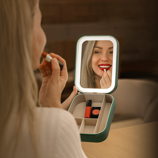 Espejo de Viaje LED Ameliora – Luma, con Joyero Integrado