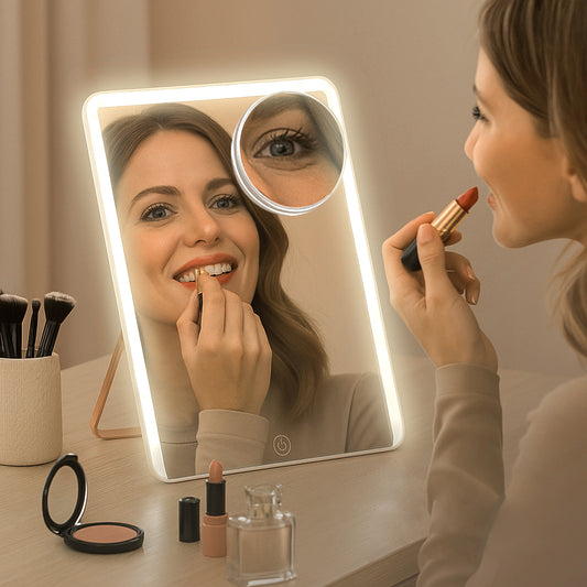 Espejo de Maquillaje LED Ameliora – Aura, con Luz Regulable en 3 Tonos y Diseño Minimalista