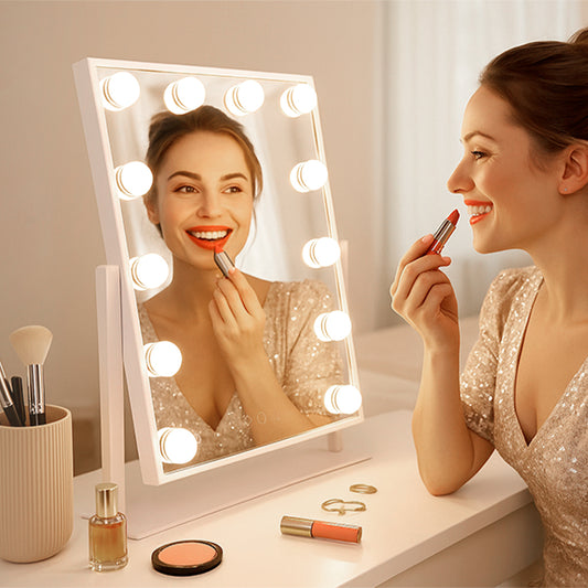 Espejo de Maquillaje LED Ameliora – Stella, con 12 Bombillas Regulables y Diseño Glam Elegante